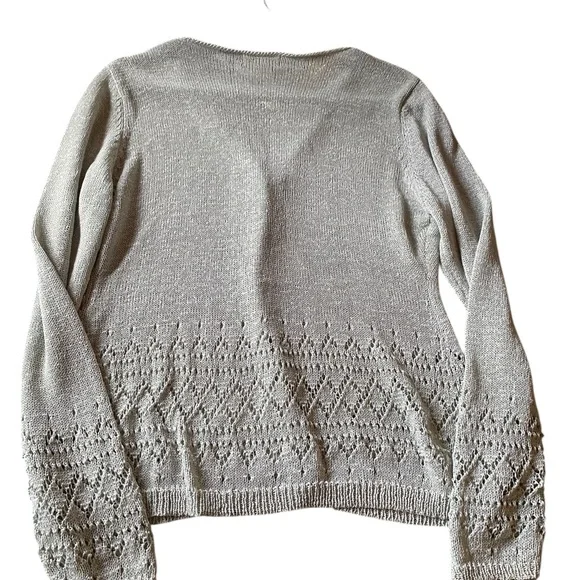 Light Green Openwork V-Neck Cardigan Sweater - Picture 2 of 6